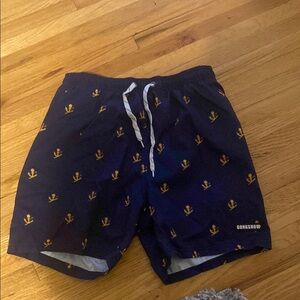 Men's Navy Swim Shorts with Yellow Anchors